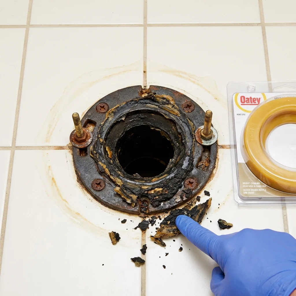 Failed wax ring showing water seepage at the base of a toilet in a Duryea, PA home